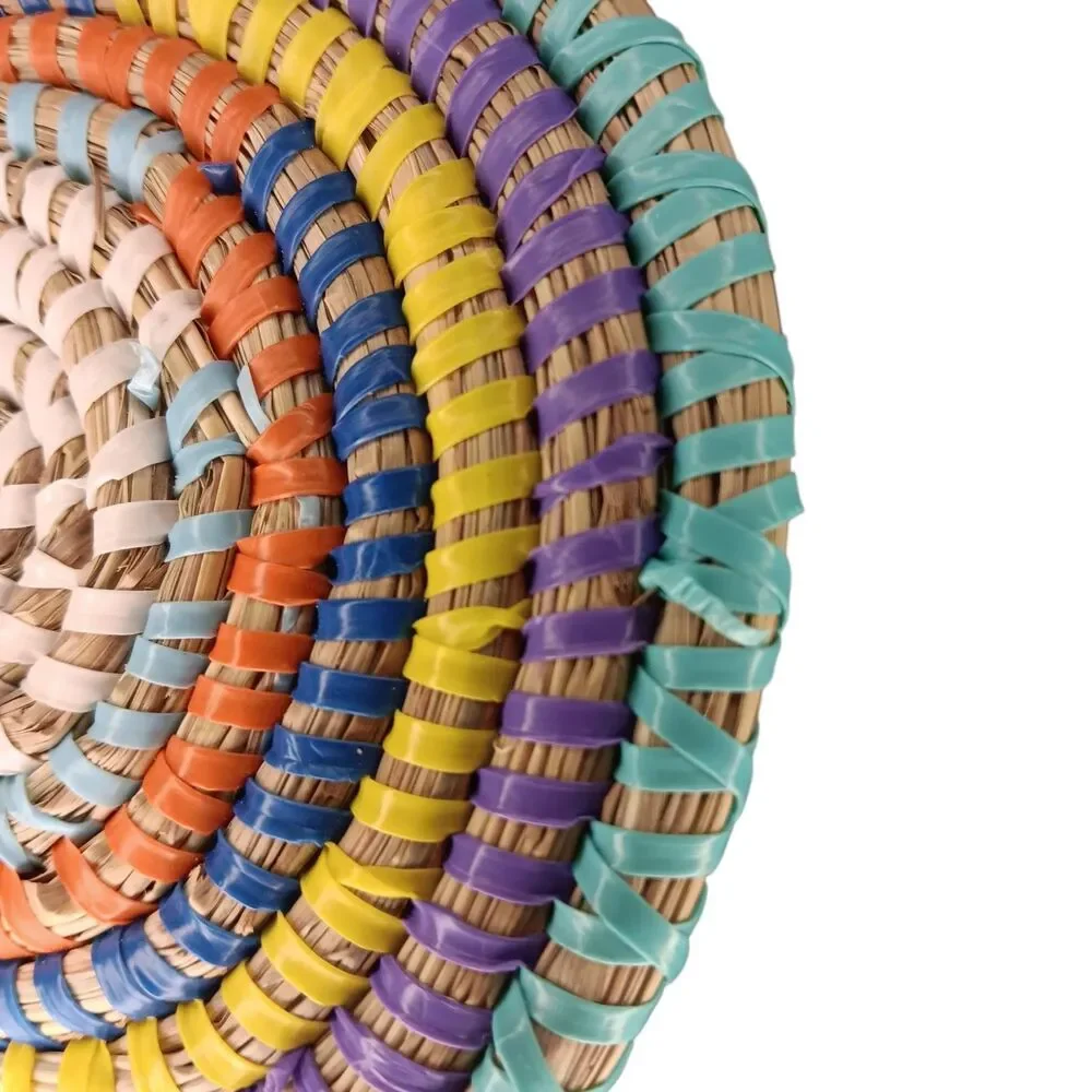 Large Colorful Woven Coasters Rattan And Plastic Multicolor 5.5